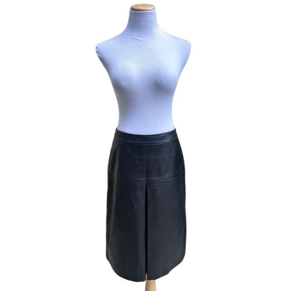 Halogen Genuine Leather Split Midi Skirt in Black Size 4
